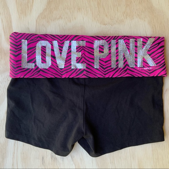 PINK Victoria's Secret Pants - LOVE PINK Rhinestone Zebra Print Yoga Shorts VS